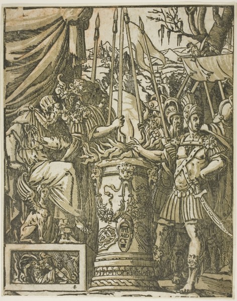 Mucius Scevola, 1608, Andrea Andreani (Italian, c. 1558-1629), after Baldessare Peruzzi (Italian,