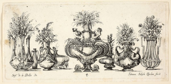 Plate Four from Raccolta di Vasi diversi di Stef. de la Bella Fiorentino, 1646, Johanna Sibylla