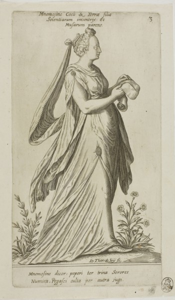 Mnemosine (Memory), plate 3 from Parnassus Biceps, 1601, Johann Theodor de Bry (German, 1561-1623),