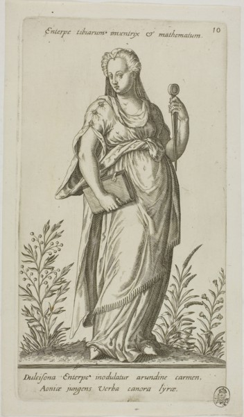 Enterpe, Muse of Music, plate 10 from Parnassus Biceps, 1601, Johann Theodor de Bry (German,