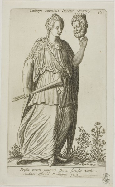 Calliope, Muse of Epic Poetry, plate 12 from Parnassus Biceps, 1601, Johann Theodor de Bry (German,