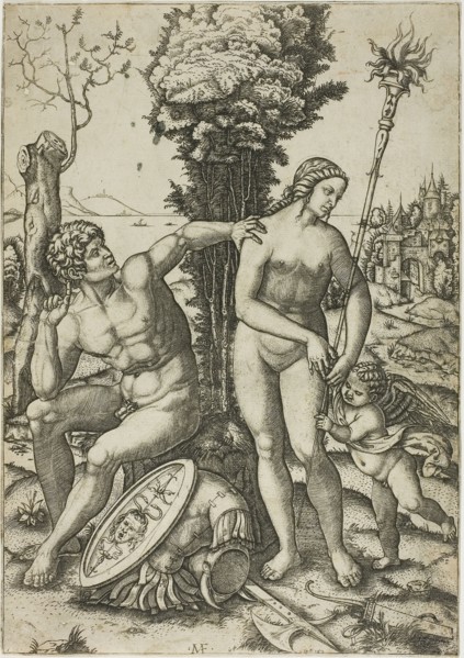 Mars, Venus, and Cupid, 1508, Marcantonio Raimondi, Italian, c. 1480-1534, Italy, Engraving printed