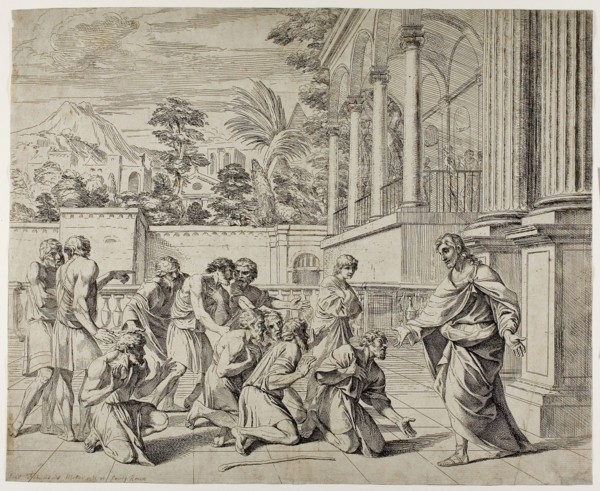 Joseph and his Brethren, c. 1657, Pier Francesco Mola, Italian, 1612-1666, Italy, Etching on cream