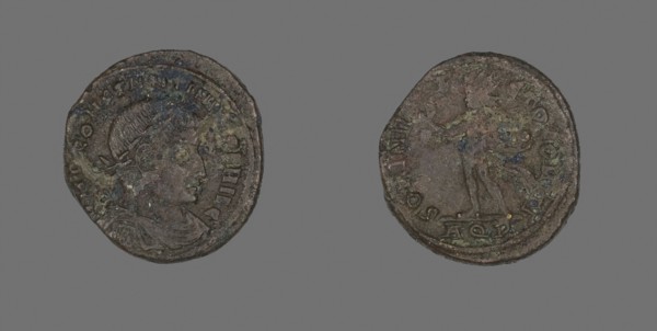Coin Portraying Emperor Constantine I, AD 317, Roman, minted in Aquileia, Roman Empire, Bronze,