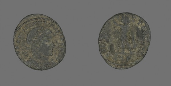 Coin Portraying Emperor Constantine I, AD 317, Roman, minted in Aquileia, Roman Empire, Bronze,
