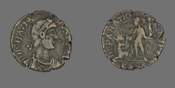 Coin Portraying Emperor Gratian, AD 367/383, Roman, Roman Empire, Bronze, Diam. 2.4 cm, 5.02 g