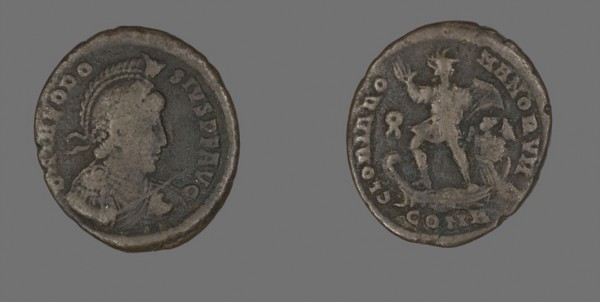Coin Portraying the Emperor Theodosius, AD 379/395, Roman, minted in Constantinople, Roman Empire,