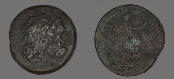 Coin Depicting the God Zeus, 222/204 BC, issued by Ptolomy IV (?), Greco-Egyptian, Roman Empire,