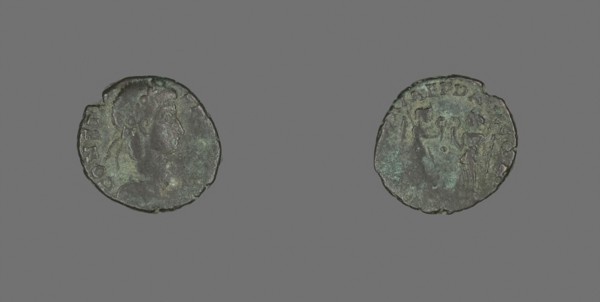 Coin Portraying Emperor Constans, AD 335/350, Roman, Roman Empire, Bronze, Diam. 1.6 cm, 1.86 g