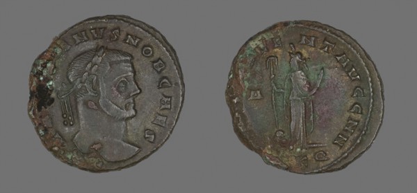 Coin Portraying Emperor Galerius, AD 293, Roman, Roman Empire, Bronze, Diam. 2.7 cm, 8.78 g