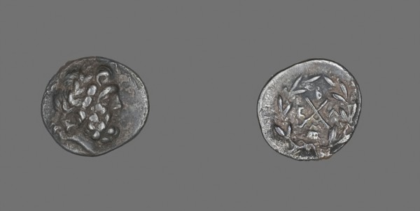 Hemidrachm (Coin) Depicting the God Zeus Amarios, 234/146 BC, Greek, Mantíneia, Silver, Diam. 1.6