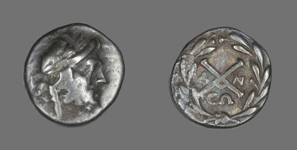Hemidrachm (Coin) Depicting the God Zeus Amarios, 222/146 BC, Greek, Ancient Greece, Silver, Diam.