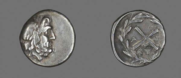Hemidrachm (Coin) Depicting the God Zeus Amarios, 222/146 BC, Greek, Ancient Greece, Silver, Diam.