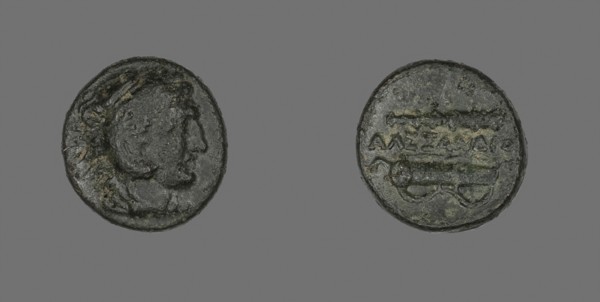Coin Depicting the Hero Herakles, 336/323 BC, Greek, Ancient Greece, Bronze, Diam. 1.8 cm, 5.81 g