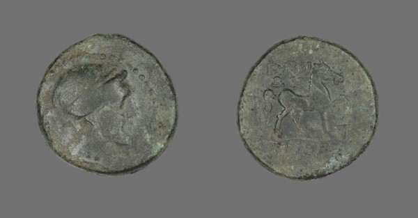 Coin Depicting the Amazon Cyme, 250/190 BC, Greek, Ancient Greece, Bronze, Diam. 2.3 cm, 8.15 g