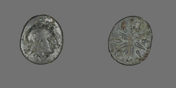 Coin Depicting the God Apollo, 4th century BC, Greek, Ancient Greece, Bronze, Diam. 1.8 cm, 3.08 g