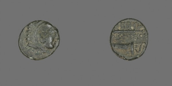 Coin Depicting the Hero Herakles, 4th century BC and later, Greek, Ancient Greece, Bronze, Diam. 1