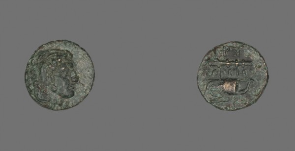 Coin Depicting the Hero Herakles, 387/300 BC, Greek, Ancient Greece, Bronze, Diam. 1.3 cm, 1.64 g