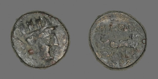 Coin Depicting the Goddess Kybele, 2nd/1st century BC, Greek, Izmir, Bronze, Diam. 1.7 cm, 5.29 g