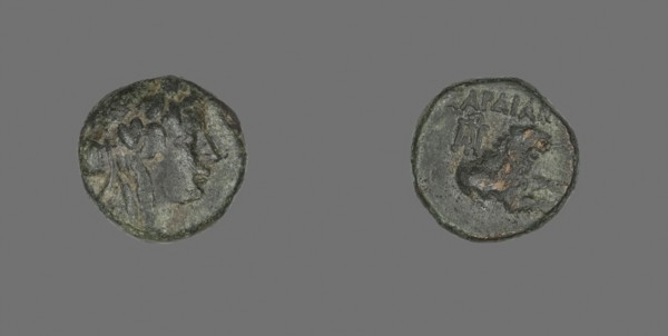 Coin Depicting the God Dionysos, about 133 BC, Greek, Ancient Greece, Bronze, Diam. 1.6 cm, 4.39 g