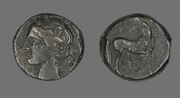 Coin Depicting the Goddess Persephone (?), about 241/146 BC, Greek, Ancient Greece, Bronze, Diam. 2