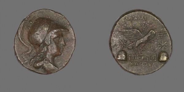 Coin Depicting the Goddess Athena, 133/48 BC, Greek, Ancient Greece, Bronze, Diam. 2.3 cm, 7.41 g