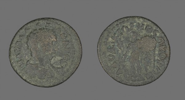 Coin Portraying the Emperor Severus Alexander, before AD 222, Roman, Roman Empire, Bronze, Diam. 2