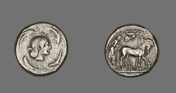 Tetradrachm (Coin) Depicting Quadriga with Bearded Charioteer, 485/478 BC, Greek, minted in