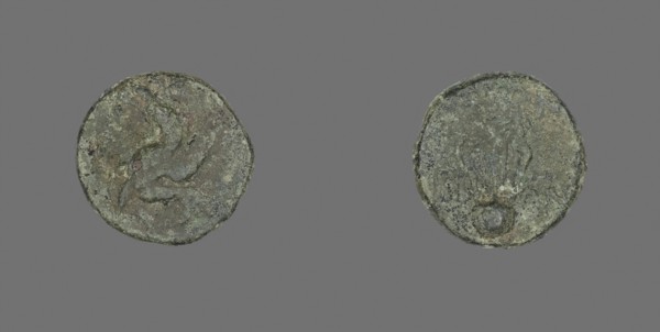 Coin Depicting a Galloping Griffin, 4th/1st century BC, Greek, Roman Empire, Bronze, Diam. 1.7 cm,