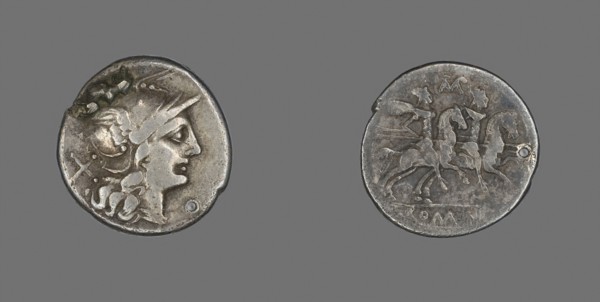 Denarius (Coin) Depicting the Goddess Roma, 189/180 BC, Roman, Roman Empire, Silver, Diam. 1.9 cm,