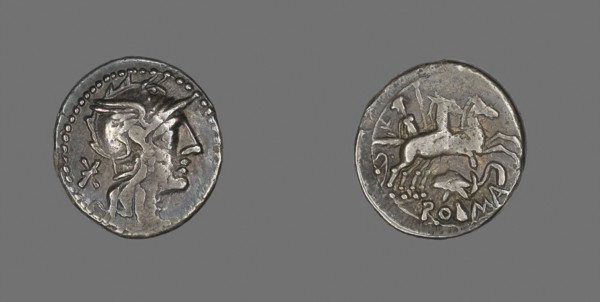 Denarius (Coin) Depicting the Goddess Roma, about 99 BC, Roman, Roman Empire, Silver, Diam. 1.9 cm,