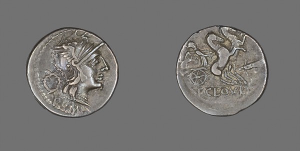 Denarius (Coin) Depicting the Goddess Roma, 128 BC, Roman, Roman Empire, Silver, Diam. 2 cm, 3.89 g