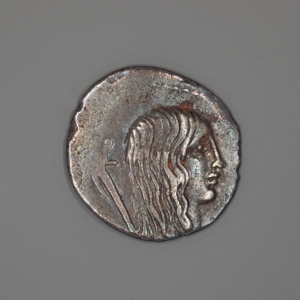 Denarius (Coin) Depicting a Female Head, about 48 BC, Roman, Roman Empire, Silver, Diam. 2 cm, 3.46