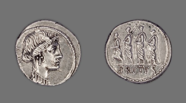 Denarius (Coin) Depicting Liberty, 54 BC, issued by Roman Republic, M. Junius Brutus (moneyer),