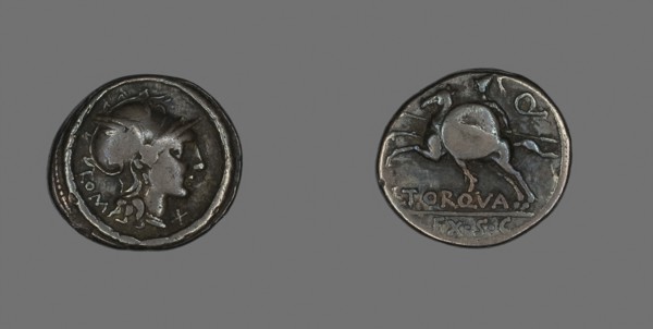Denarius (Coin) Depicting the Goddess Roma, 113/112 BC, Roman, Roman Empire, Silver, Diam. 1.9 cm,