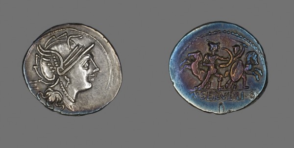 Denarius (Coin) Depicting the Goddess Roma, about 100 BC, Roman, Roman Empire, Silver, DIam. 2.2