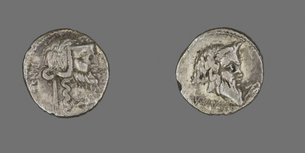 Denarius (Coin) Depicting the Satyr Silenus, 90 BC, Roman, Roman Empire, Silver, Diam. 1.9 cm, 3.42