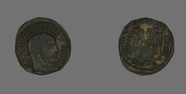 Follis (Coin) Portraying Emperor Maxentius, AD 309/312, Roman, minted in Ostia, Roman Empire,