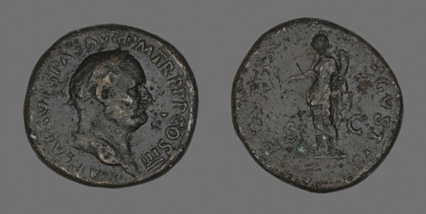 Sestertius (Coin) Portraying Emperor Vespasian, AD 69/79, Roman, Roman Empire, Bronze, Diam. 3.3