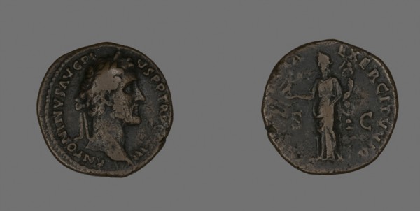 As (Coin) Portraying Emperor Antoninus Pius, AD 140/144, Roman, minted in Rome, Roman Empire,