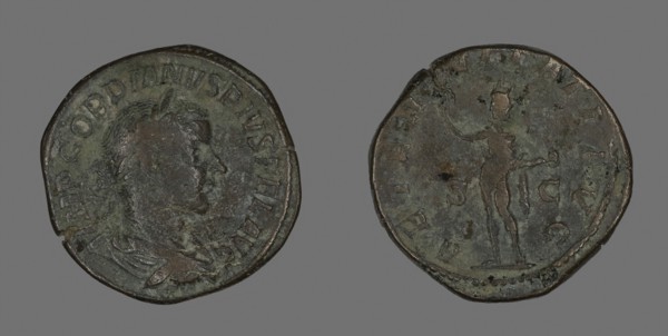 Sestertius (Coin) Portraying Emperor Gordianus, AD 241, Roman, minted in Rome, Roman Empire,