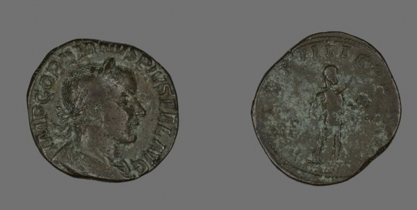 Sestertius (Coin) Portraying Emperor Gordianus, AD 238/244, Roman, Roman Empire, Bronze, Diam. 3
