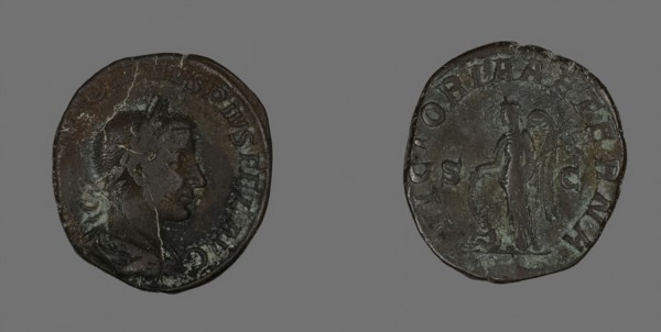 Sestertius (Coin) Portraying Emperor Gordianus, AD 238/244, Roman, Roman Empire, Bronze, Diam. 2.9