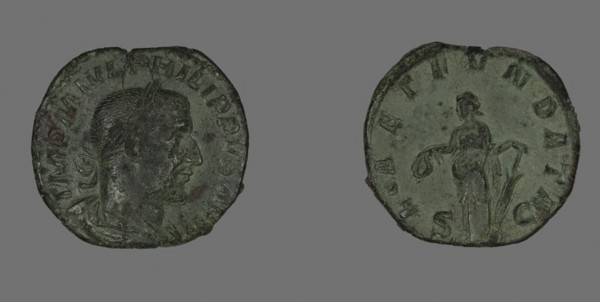 Sestertius (Coin) Portraying Philip the Arab, AD 244/249, Roman, Roman Empire, Bronze, Diam. 3 cm,