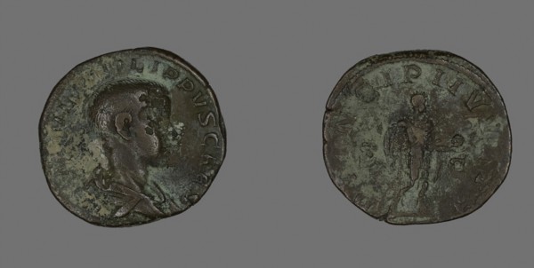 Sestertius (Coin) Portraying King Philip II, AD 244/246, Roman, minted in Rome, Roman Empire,