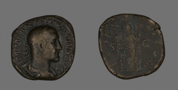 Sestertius (Coin) Portraying Emperor Maximinus, AD 235/236, Roman, minted in Rome, Roman Empire,