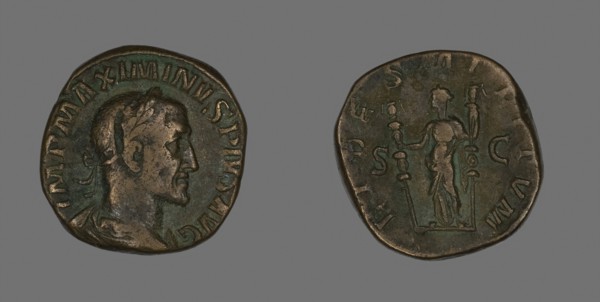 Sestertius (Coin) Portraying Emperor Maximinus, AD 235/236, Roman, minted in Rome, Roman Empire,