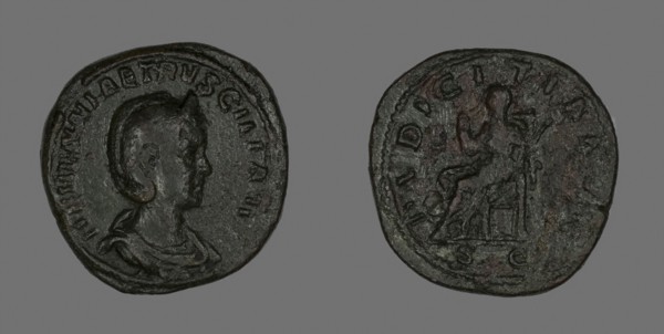 Sestertius (Coin) Portraying Empress Herennia Etruscilla, AD 249/251, Roman, minted in Rome, Roman