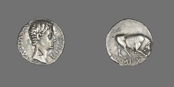 Denarius (Coin) Portraying Emperor Augustus, 15/13 BC, Roman, minted in Lyons, Roman Empire,