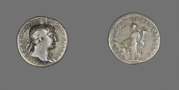 Denarius (Coin) Portraying Emperor Trajan, AD 103/111, Roman, minted in Rome, Roman Empire, Silver,